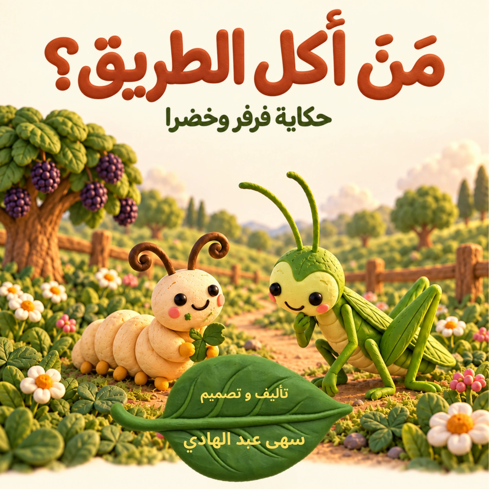 غلاف من أكل الطريق: اليرقة فرفر والجندبة خضرا بين النباتات
